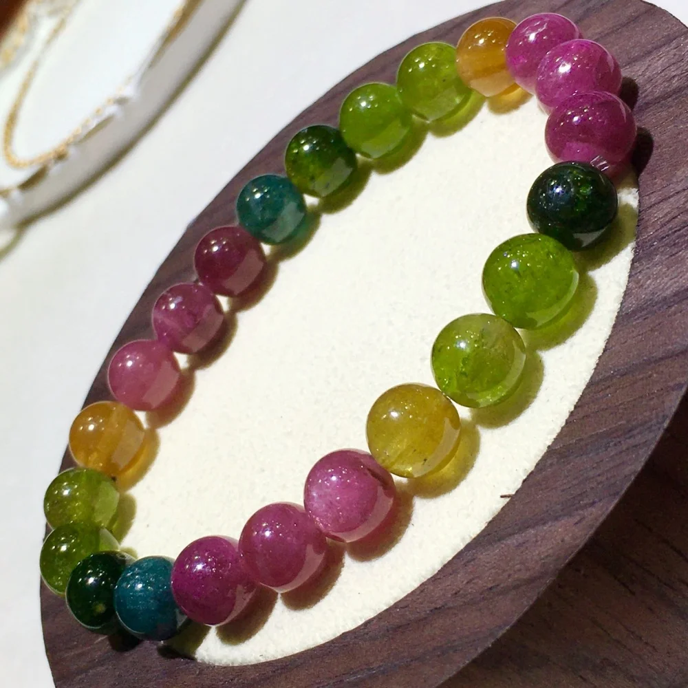 

8MM Natural Macaron Tourmaline Bead Bracelet Fashion Crystal Quartz Gemstone Jewelry Reiki Healing For Women Gift 1PCS
