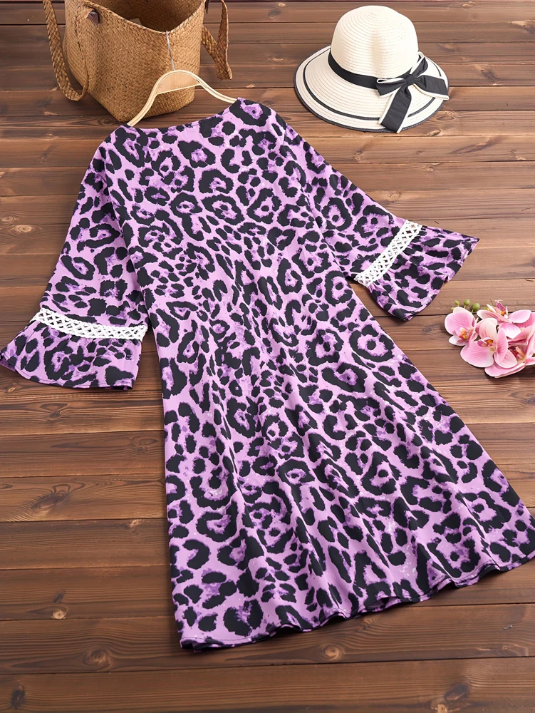 Taglie forti 2025 Estate Nuovo abito stampato con fiori schiacciati da donna con scollo a V in poliestere elasticizzato Ideale per l'estate