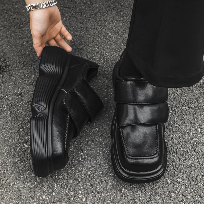 

Мужская модная обувь на платформе, платье в стиле панк-рок, черная стильная обувь из натуральной кожи, брендовые дизайнерские кроссовки, обувь с квадратным носком zapato