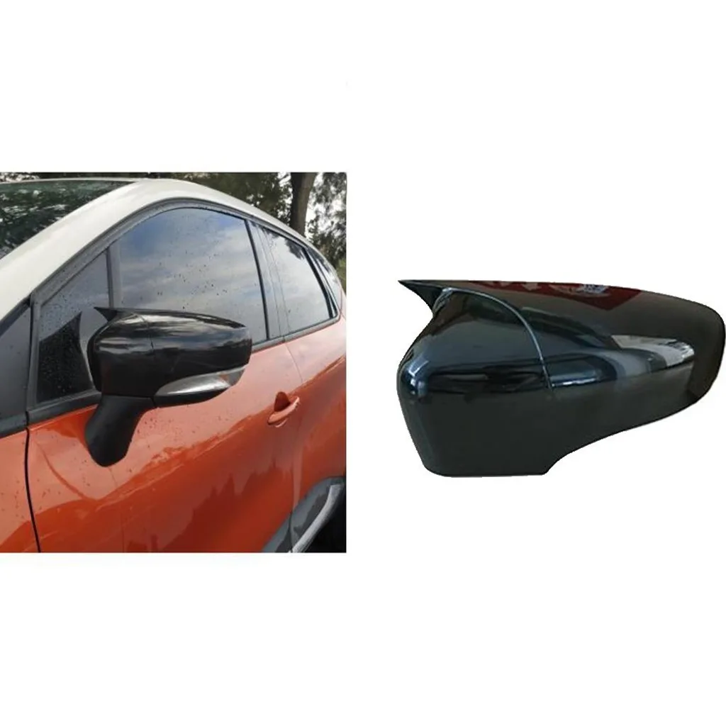 For Renault Captur ABS Plastic Bat Wing 2 Pieces Mirror Covers Caps Rearview Mirror Case Cover Gloss Black Car Accessories