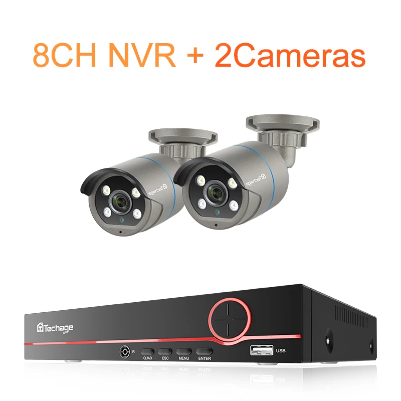 Techage 8CH 4MP POE Sicherheit Überwachung Kamera System Kit AI Gesichtserkennung Audio Record IP Kamera H.265 CCTV Video NVR Set