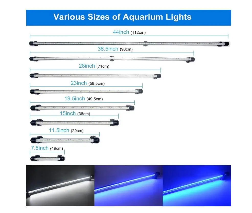 Submersible LED Aquarium Light,Fish Tank Light with Timer Auto On/Off Dimming Function,3 Light Modes Dimmable White-Blue