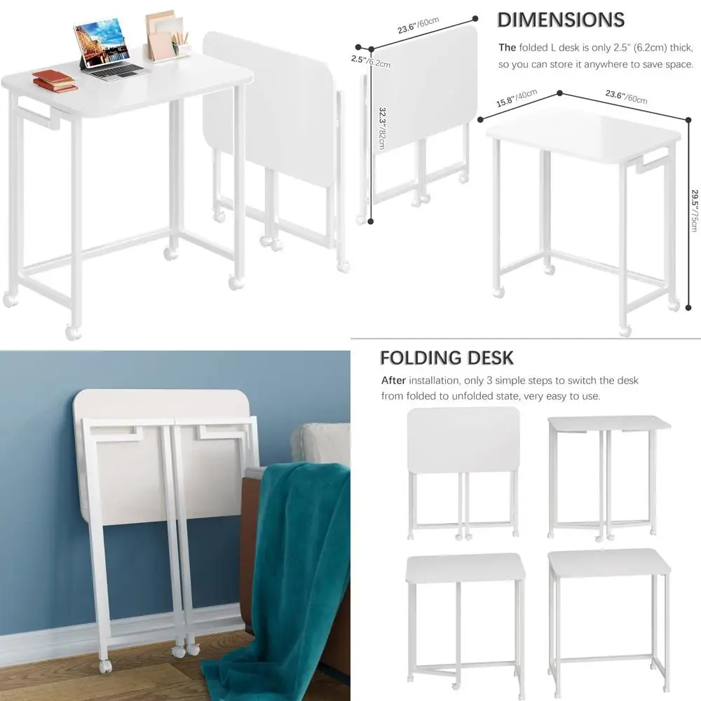 مكتب كمبيوتر محمول قابل للطي مع عجلات للمساحات الصغيرة، طاولة كمبيوتر متنقلة للاستخدام المكتبي لمنطقة الأريكة