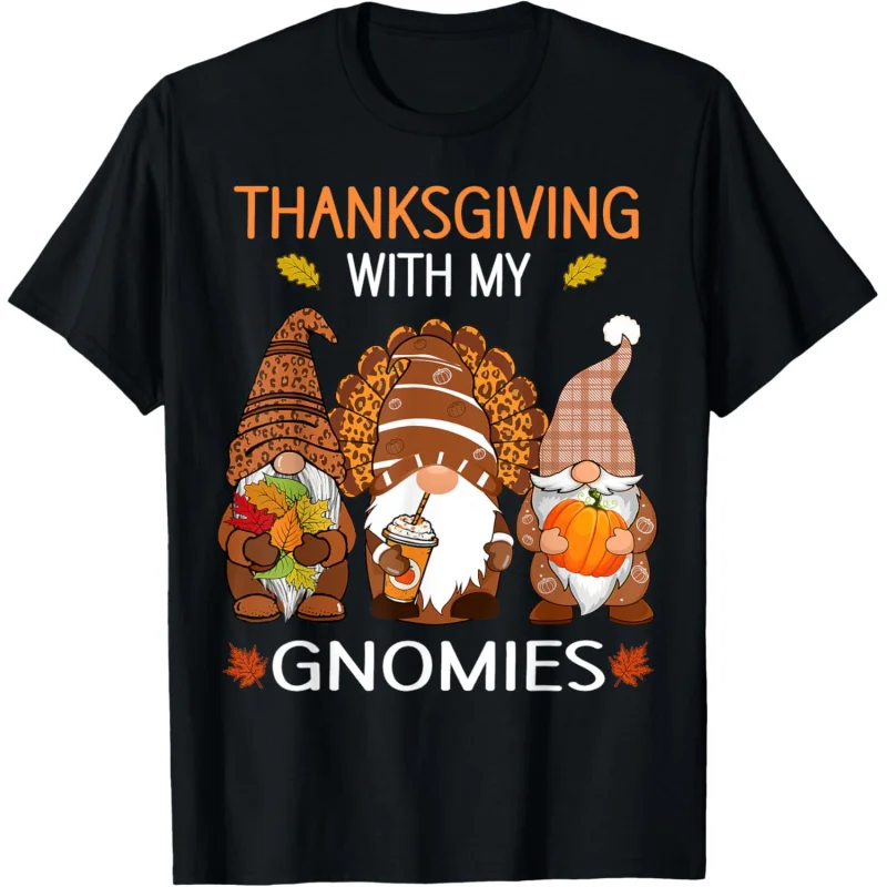 

Thanksgiving women gnome fall leopard Turkey T-Shirt Loose men's and women's clothing