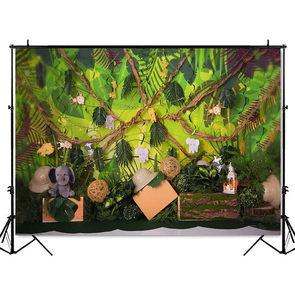 خلفية سفاري الغابة للتصوير الفوتوغرافي والمغامرة وحفلات استقبال المولود الجديد وخلفية كشك الصور لحديثي الولادة دعائم سحق الكيك