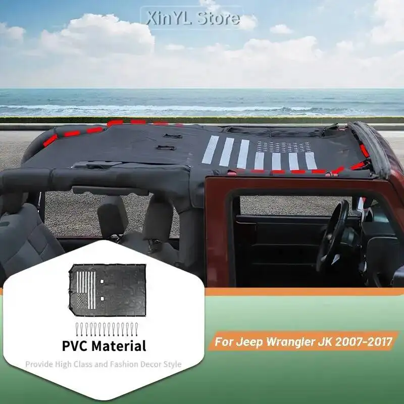 

For Jeep Wrangler JK 2-Door 2007-2017 PVC Car Exterior Car Roof Heat Insulation Sun Protection Mesh Version Accessories