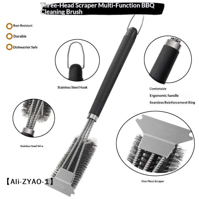 【O】1Pcs 18 Inch Grill Cleaner Brush Safe Grill Brush And Scraper With Deluxe Handle Stainless Steel Bristle Grill Brush