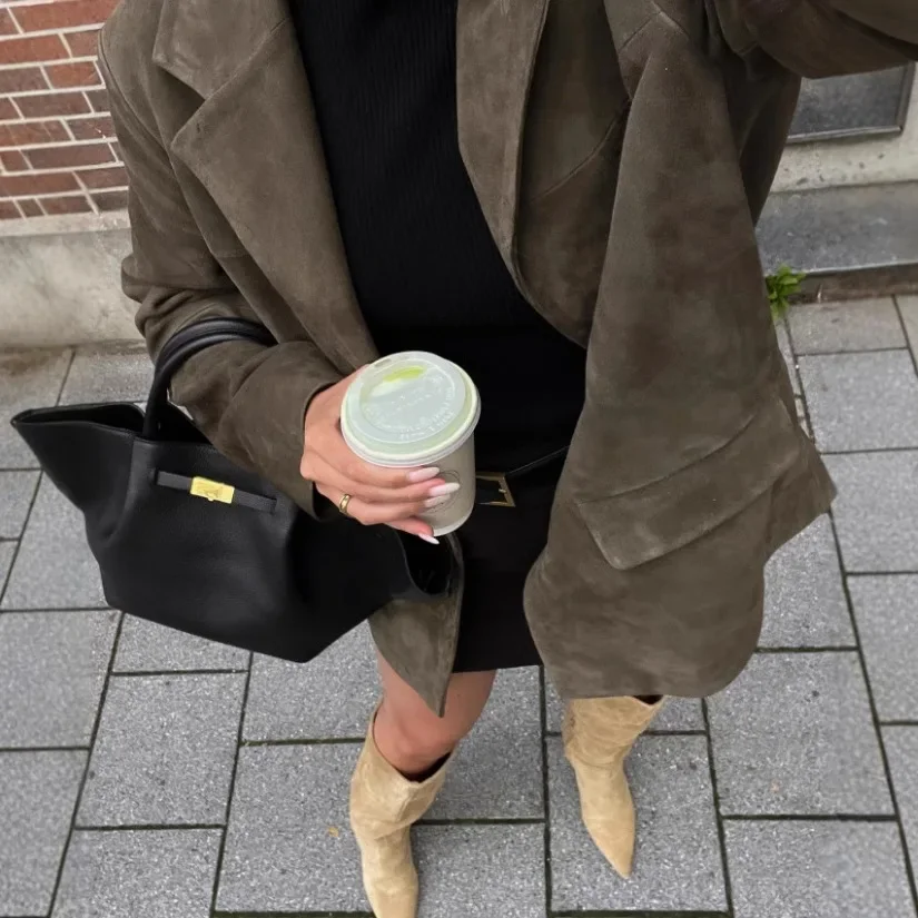 Practical Classic Autumn Winter Woomen Suede Jacket With Lapel Woman Casual Single Breasted Pocket Long Sleeve Short Coat Street