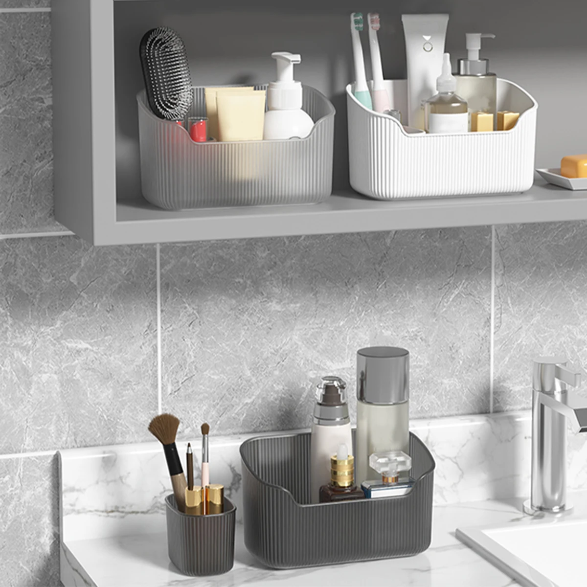 Plastic Makeup Organizer Bathroom Desktop Cosmetic Storage Box Toilet Large Capacity Multifunctional Mirror Cabinet Storage Case