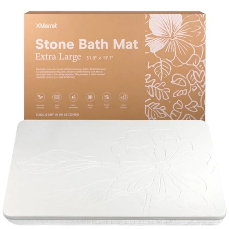 

Extra Large Stone Bath Mat Large, 31.5'' x 19.7'' Diatomaceous Earth Non-Slip Stone Shower Mat, Super Absorbent Diatomite Stone