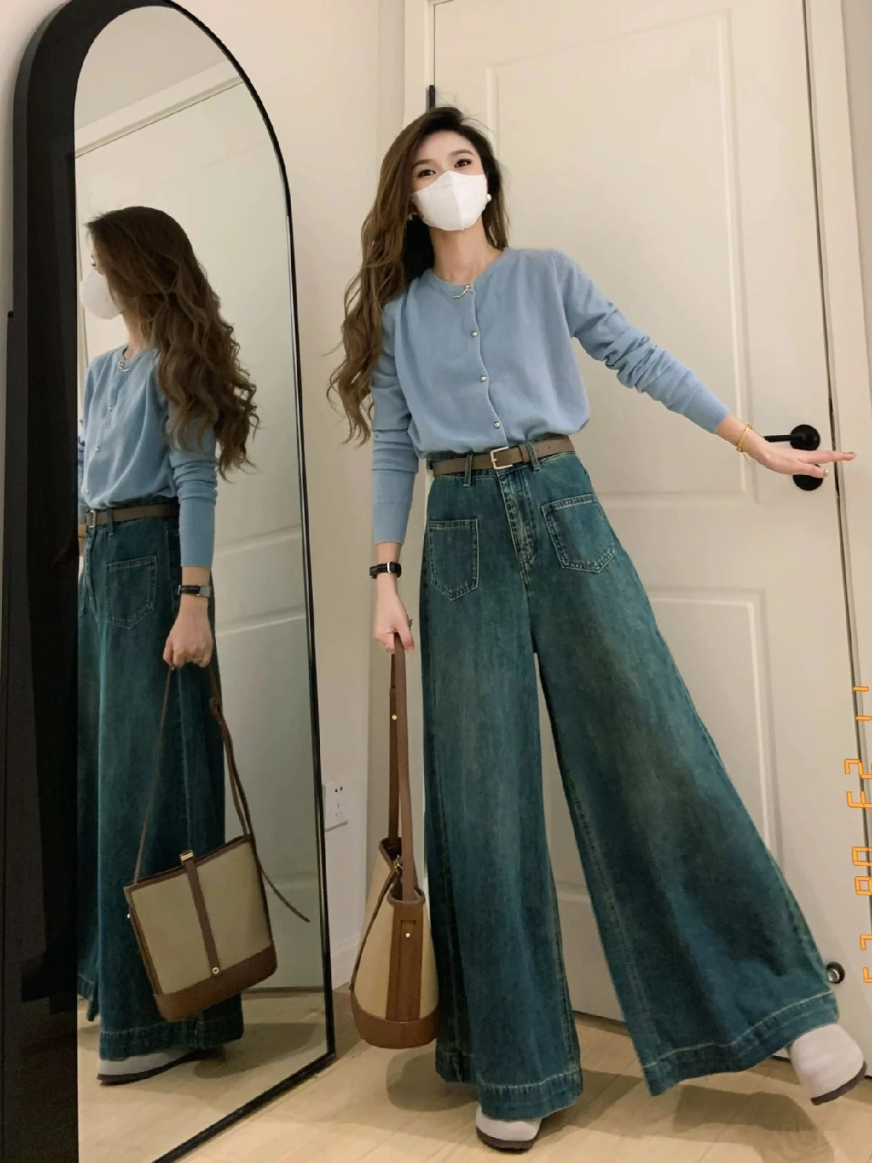 Denim-Jeans mit hoher Taille und weitem Bein für Damen, lockere Passform, Retro-Design, große Hose, Herbstfaion, Übergröße, gerades Bein, knöchellang...