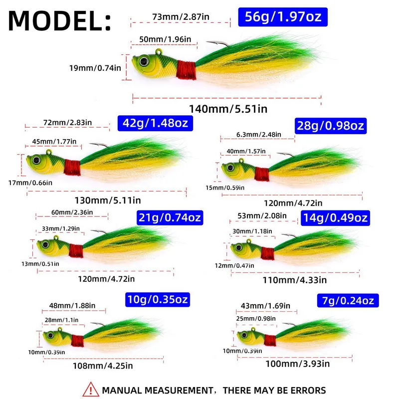 5 stücke Bucktail Jig Glow In The Dark Bucktail Angeln Jig Kopf Haar Jigs Für 7g-56g Bass frische & Salzwasser Angeln Zubehör – Detail 3