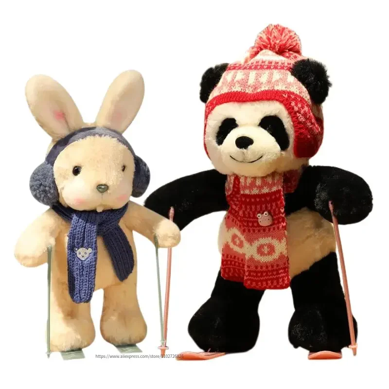 New 23/30cm Kawaii Animals Panda Bunny Bear Skiing Doll Soft Stuffed Panda Toy For Kids Girls Birthday Brinquedos Xmas Gift