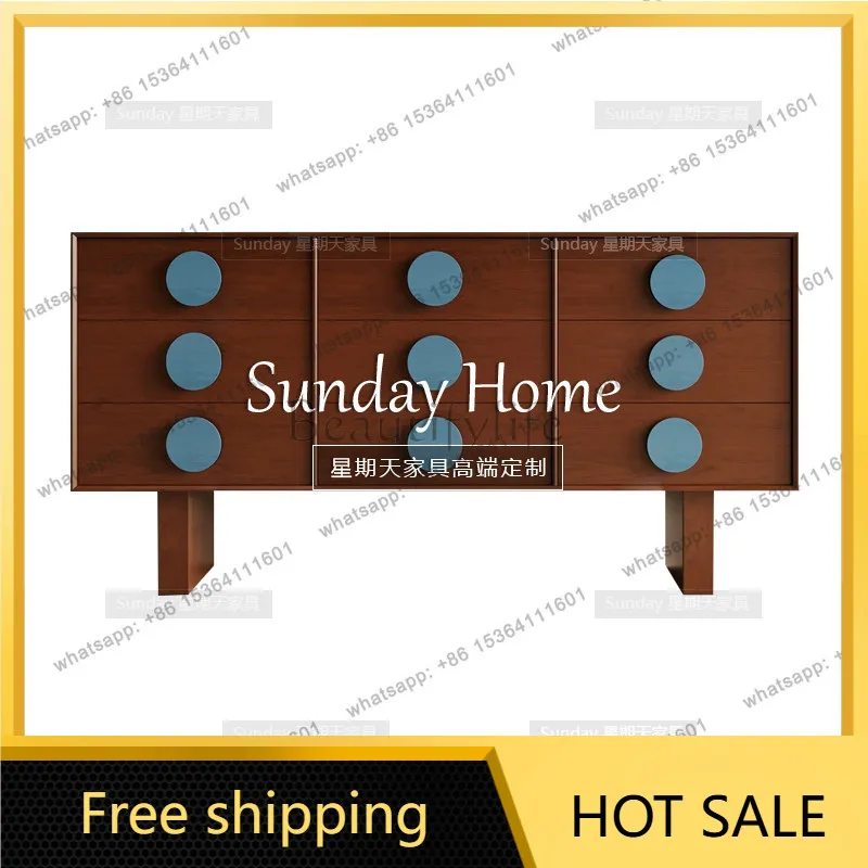 Factory direct sales  Medium Antique Wood Color Nine Bucket Cabinet French Multifunctional Living Room Dining Side Cabinet