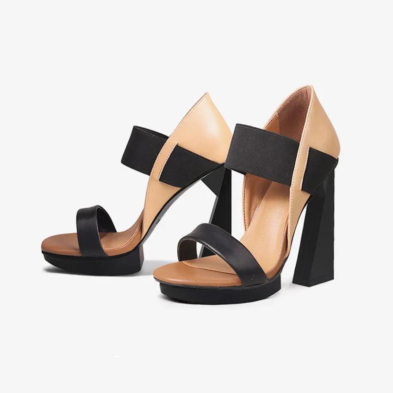 Apricot Mixed Black Women Platform Sandals Chic Elastic Band Super High Heels Summer Shoes Formal Dress Lady Sandalias Femininos