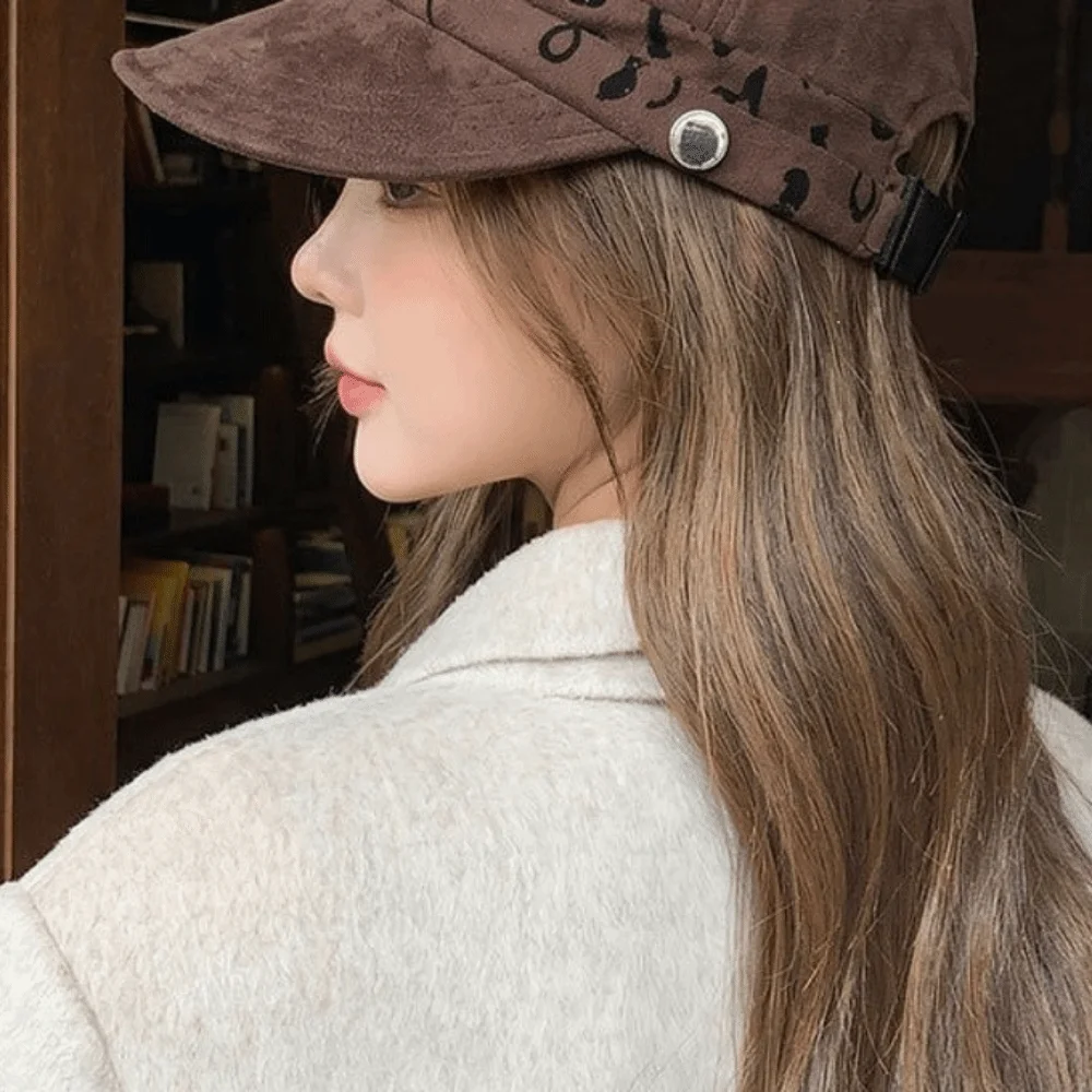 Practical 56cm To 58cm Head Size Leopard Baseball Cap Vintage Fall Winter Sun Hat Suede Cap Classic Curved Brim Hat Daily Wear