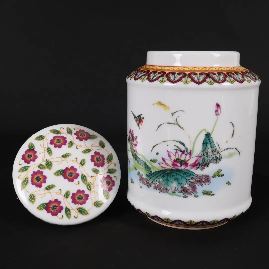 Chinese Ceramic Jars With Lids Tea Storage Organizer Handpainted Lotus Flowers Jingdezhen Porcelain Puer Tea Storage Caddies