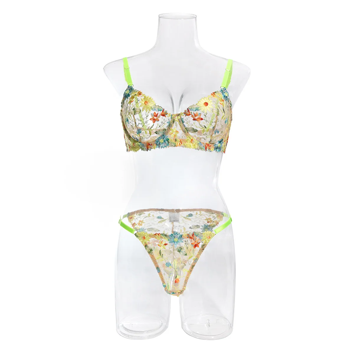 Bloemen exotische bh set dames kant bloem borduurwerk print lingerie set vrouwelijke micro bikini doorzichtig ondergoed