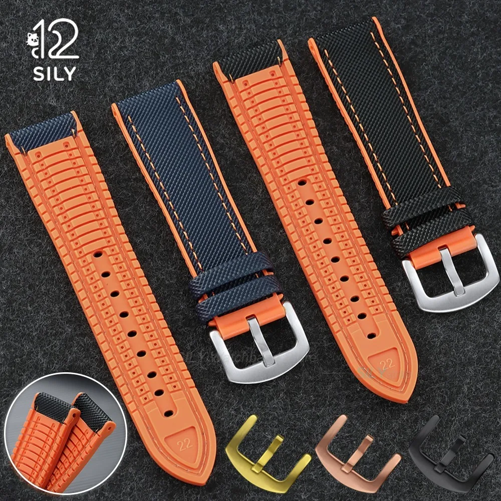 18/19/20/21/22/24mm Nylon-Segeltuch Silikon-Hybrid-Armband Zubehör Weiches Ersatz-Uhrenarmband Smartwatch Herren Damen Sport-Armband