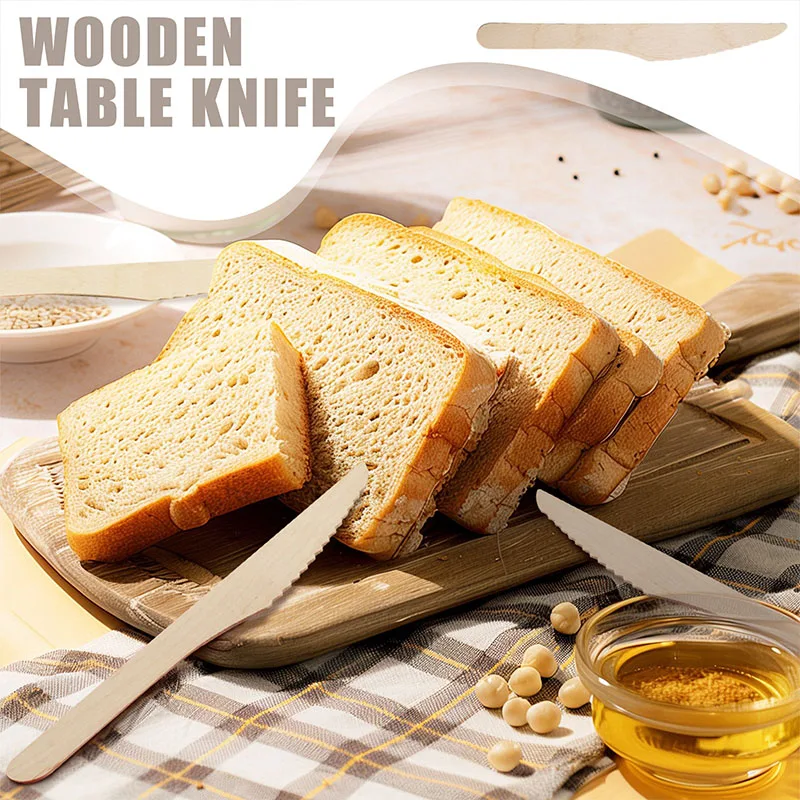 18pcs Disposable Wooden Spoons Forks Knives Cutlery for Picnic Wedding Party Dessert Cake Spoons Compostable Kitchen Supplies