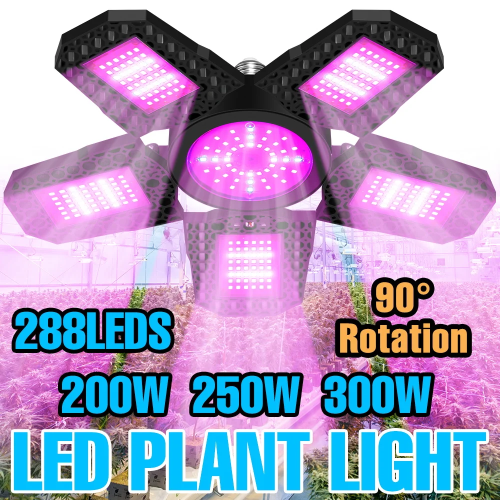 300W Full Spectrum Grow Lamp Foldable LED Plant Fill Light E27/E26 Greenhouse Tent Flower Vegs Hydroponics Cultivation Lighting
