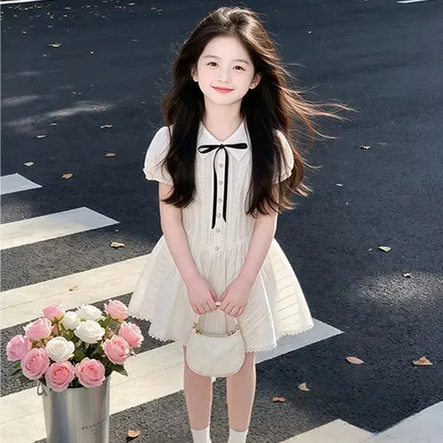 Girls' summer dress 2026 new stylish children's Korean version college style stunning summer short sleeved princess dress