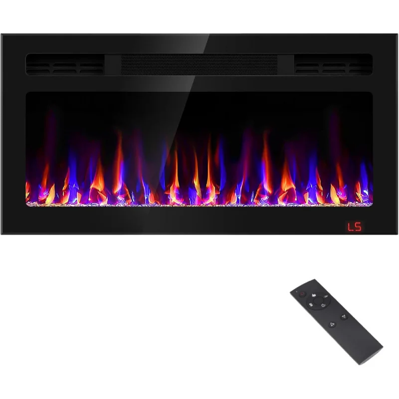 

31 Inch Electric Fireplace Recessed and Wall Mounted, Fireplace Heater Ultra-Thin Electric Fireplace Remote Control 750/1500W