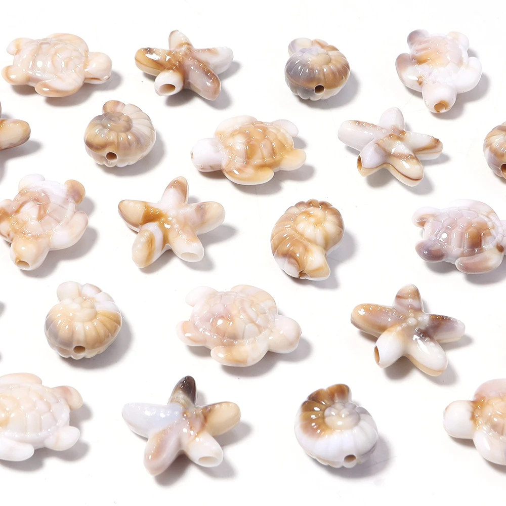 50pcs/lot Ocean Series Acrylic Beads Starfish Conch Turtle Shape Loose Spacer Beads For DIY Charms Bracelet Necklace Accessories image 4
