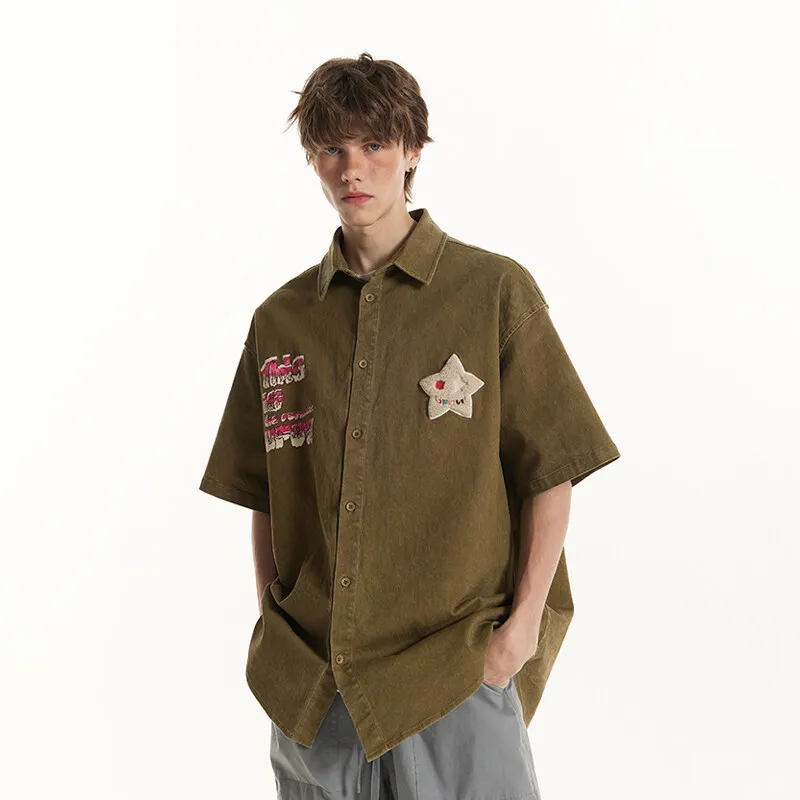 

Men Summer Casual Oversize Streetwear Fashion Cityboy Loose Vintage Short Sleeve Shirts Unisex Cardigan Blouses
