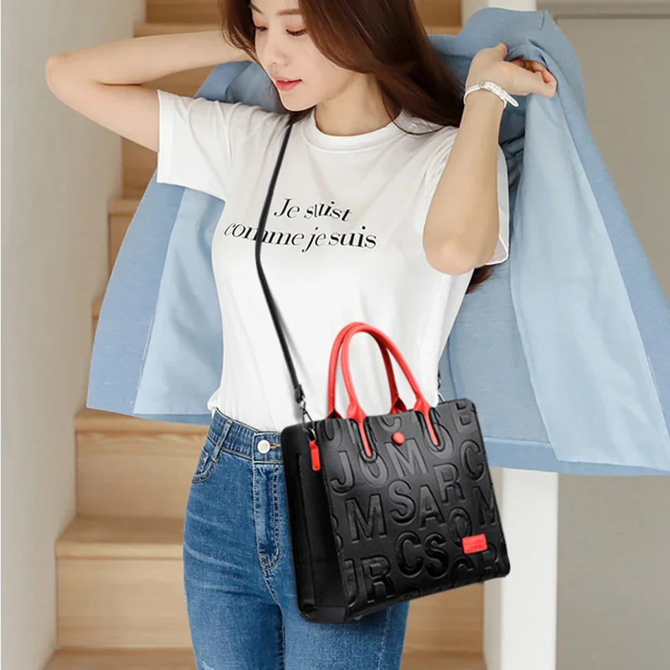 Large Capacity Vintage Ladies Tote Bag Letter Leather Woman Handbag Designer Bags For Women 2024 New Luxury Brand Shoulder Bags