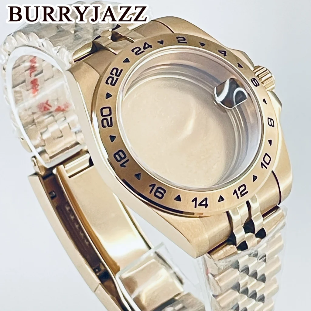 BURRYJAZZ 40mm 24 Hours GMT Steel Bezel Fit NH34 NH35 NH36 NH38 ETA2824 Movement Sapphire Crystal Explorer Watches Watch Case