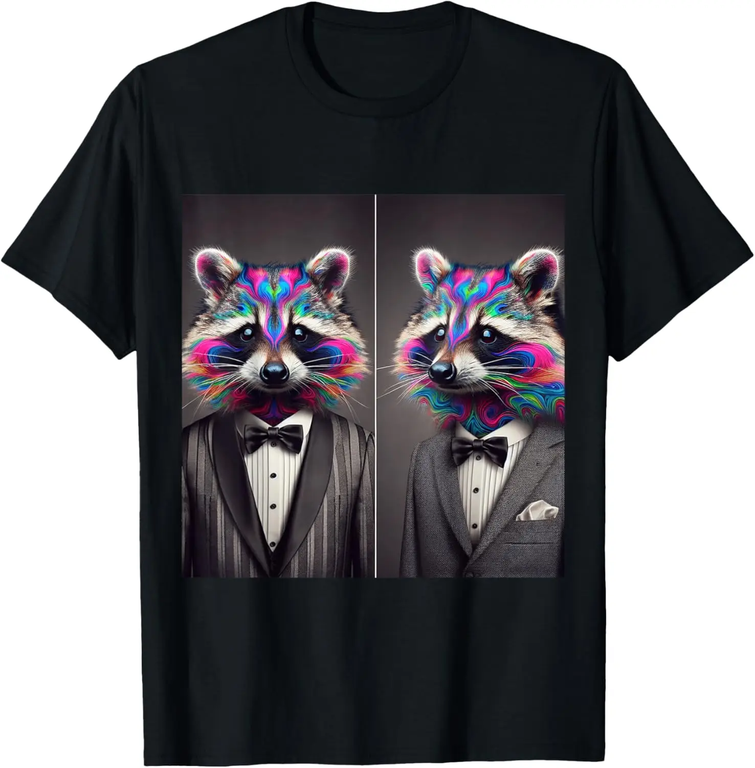 Cool Trippy Raccoon Gentleman Rainbow Ravewear EDM Graphic T-Shirt