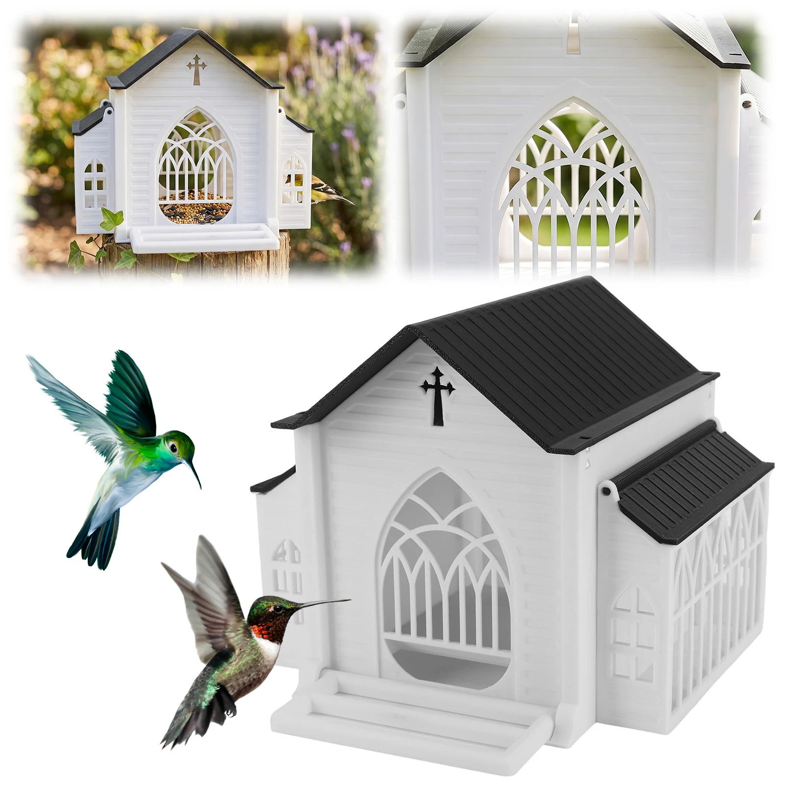 

Weatherproof Birds Cage with Light Heavy-Duty Birds House Multi-Purpose Decorative Feeding Station Garden Yard Deck Art Decor