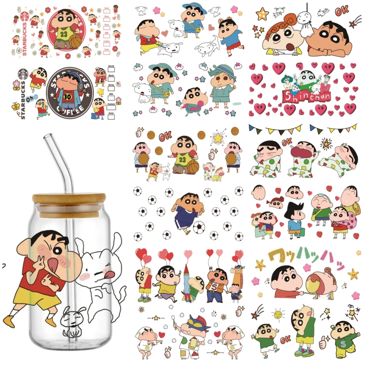 Miniso japanese cartoon cute boy UV DTF Sticker Toy Theme For The 16oz Libbey Glasses Wraps Cup Can DIY Waterproof Easy To Use