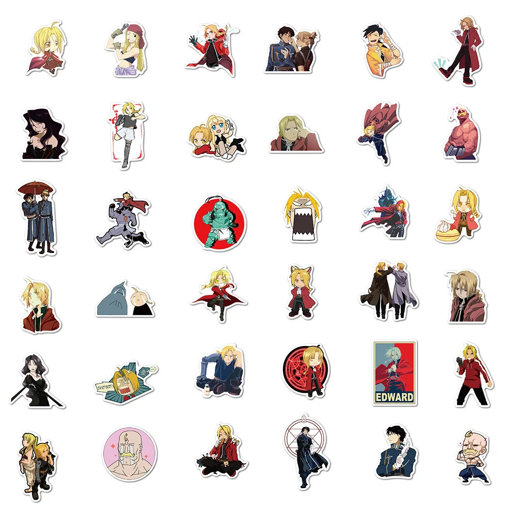 Pegatinas de Anime de Fullmetal Alchemist, calcomanías de Winry Edward, calcomanías de bricolaje para ordenador portátil, monopatín, coche, pegatina de dibujos animados impermeable, juguete, 10/30/50 piezas