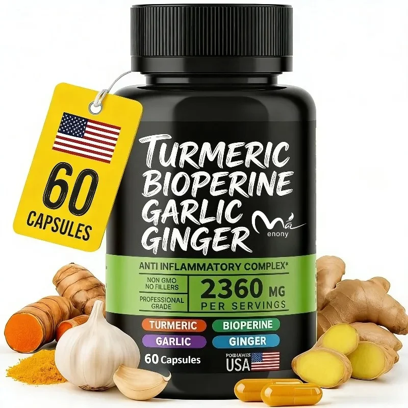 Turmeric Curcumin Biological Protein and Garlic 2360mg for Joint Immunity and Anti Inflammatory Health -60 Vegetable Capsules