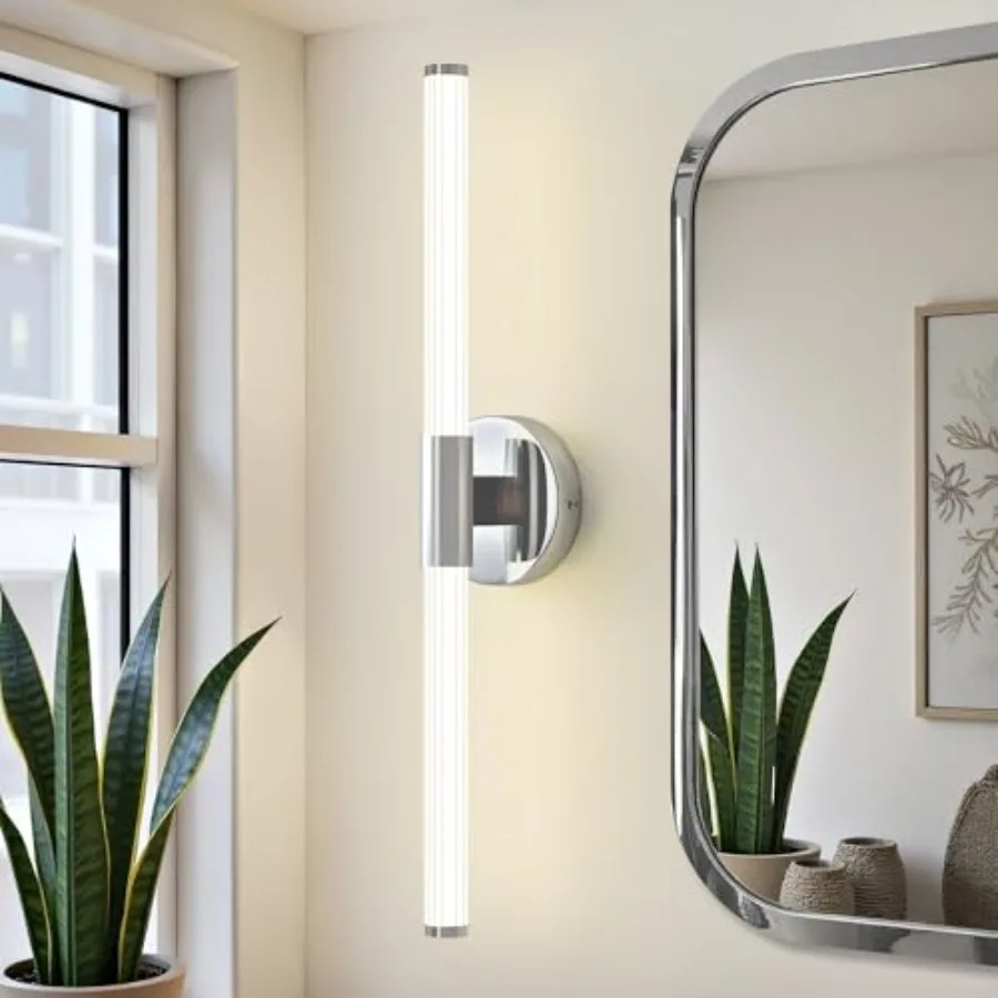 

Bathroom Vanity Lights Chrome Dimmable LED 360° Full Lighting Bathroom Light Fixtures Over Mirror 24 inch Vanity Light Bar Hard