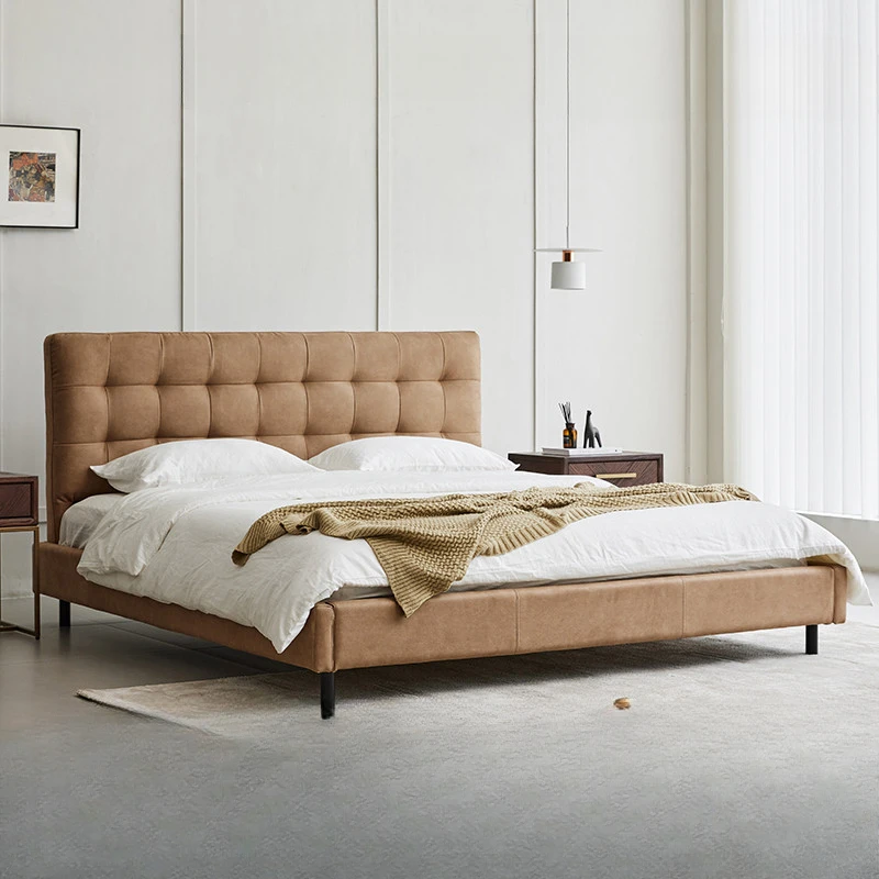 Light luxury modern imitation leather fabric bed, home bedroom, master bedroom, wedding bed, urban retro, simple technology,