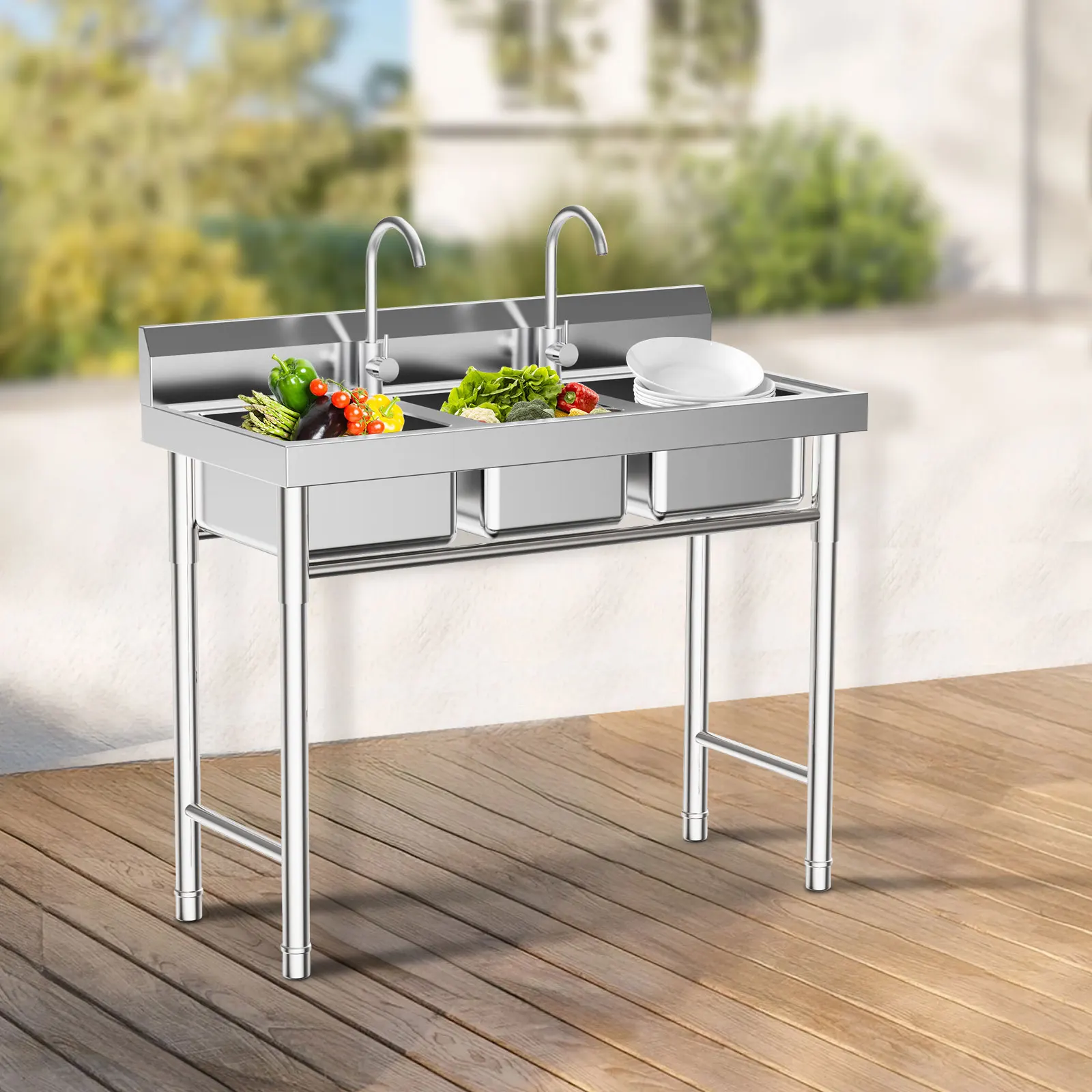 

Коммерческая кухонная мойка из нержавеющей стали с 3 отделениями, трубы для горячей и холодной воды для кухни, столовой, прачечной Ro