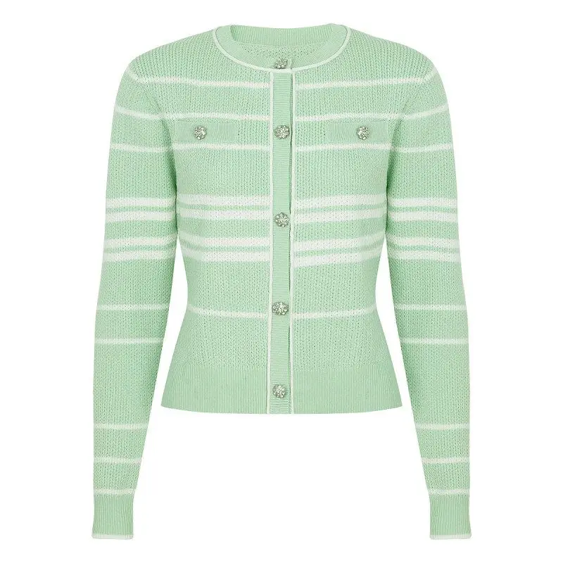 

High Quality Striped Gentle Lady Style Women's Top Cardigan Outerwear Versatile Spring Autumn New Arrival Knitted Sweater