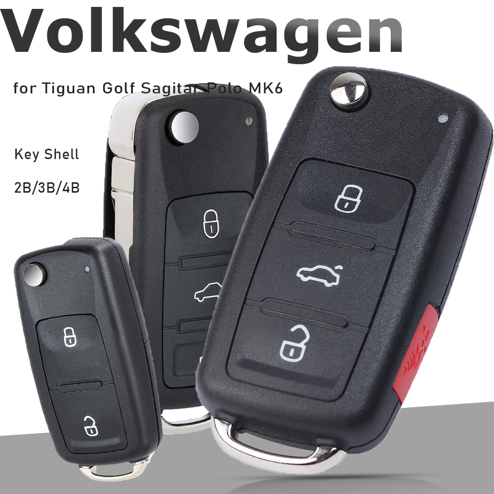 KEYECU 2B/3 Button Flip Remote Folding Key Shell Case Housing Uncut Blade Fob for VW VOLKSWAGEN Tiguan Golf Sagitar Polo MK6