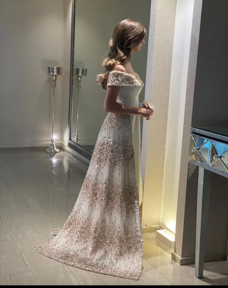 Luxurious Hot Sale Off the Shoulder Satin Beaded Bow Sheath فساتين السهرة vestidos de fiesta فساتين سهره evening dresses