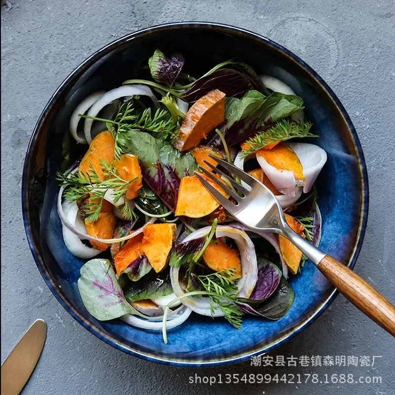 Platycodon grandiflorum home Japanese style large bowl salad creative large noodle bowl ceramic soup bowl soup pot