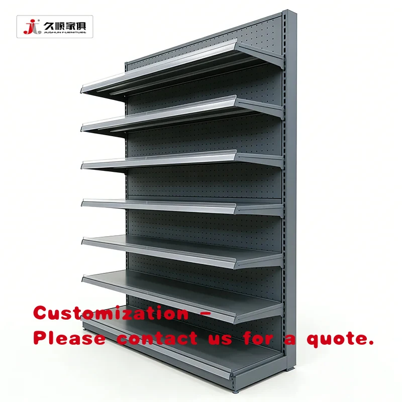 custom.JIUSHUN Customized Gondola Shelf Display Metallic Single Side Retail Shelves Supermarket