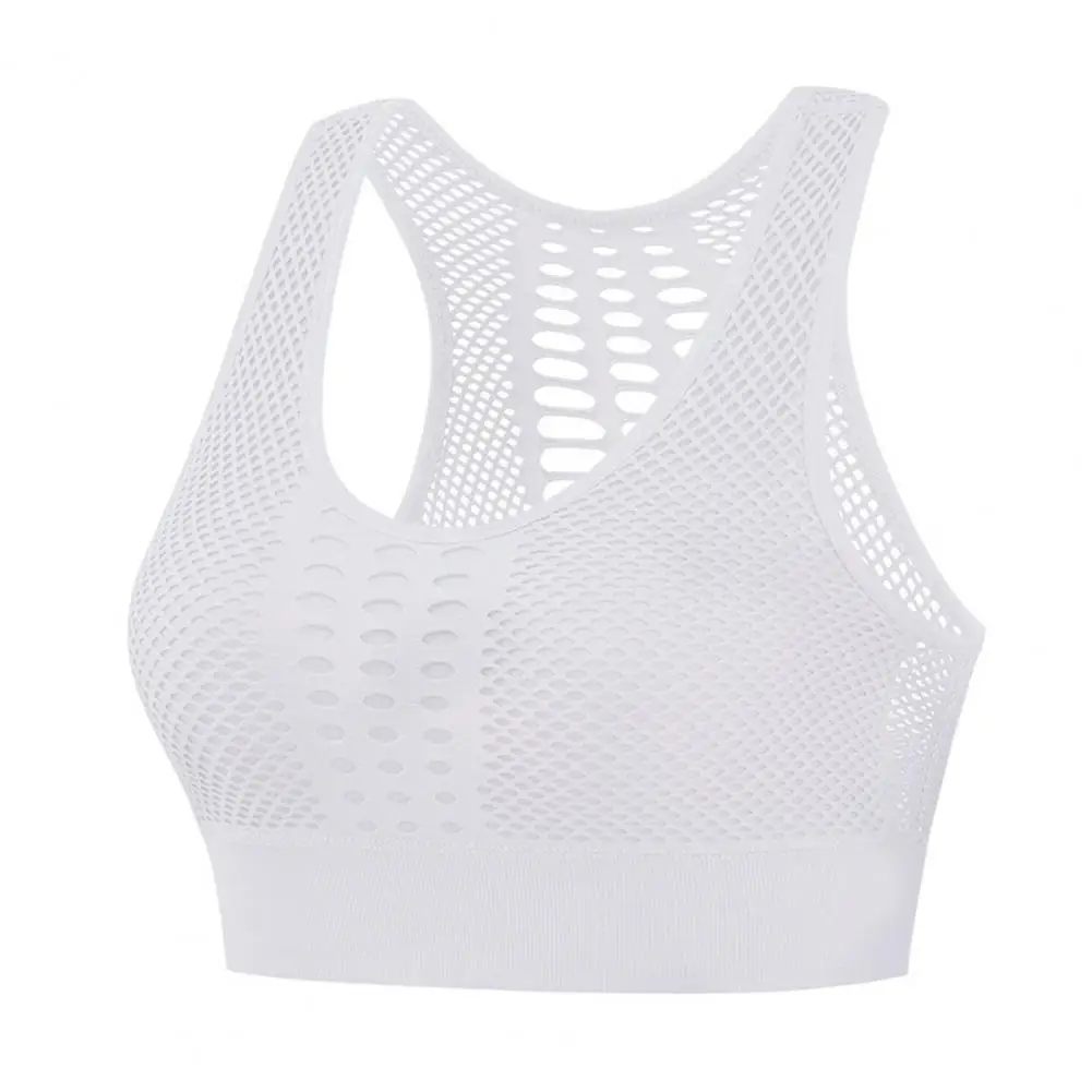 Wire-free Sports Bra Wireless Sports Bra for Women Breathable Mesh Yoga Bra with Hollow Out Design Padded Push-up Fitness