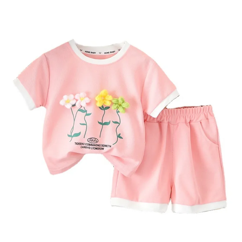 New Summer Baby Girl Clothes Suit Children T-Shirt Shorts 2Pcs/Sets Toddler Casual Cotton Costume Infant Outfits Kids Tracksuits