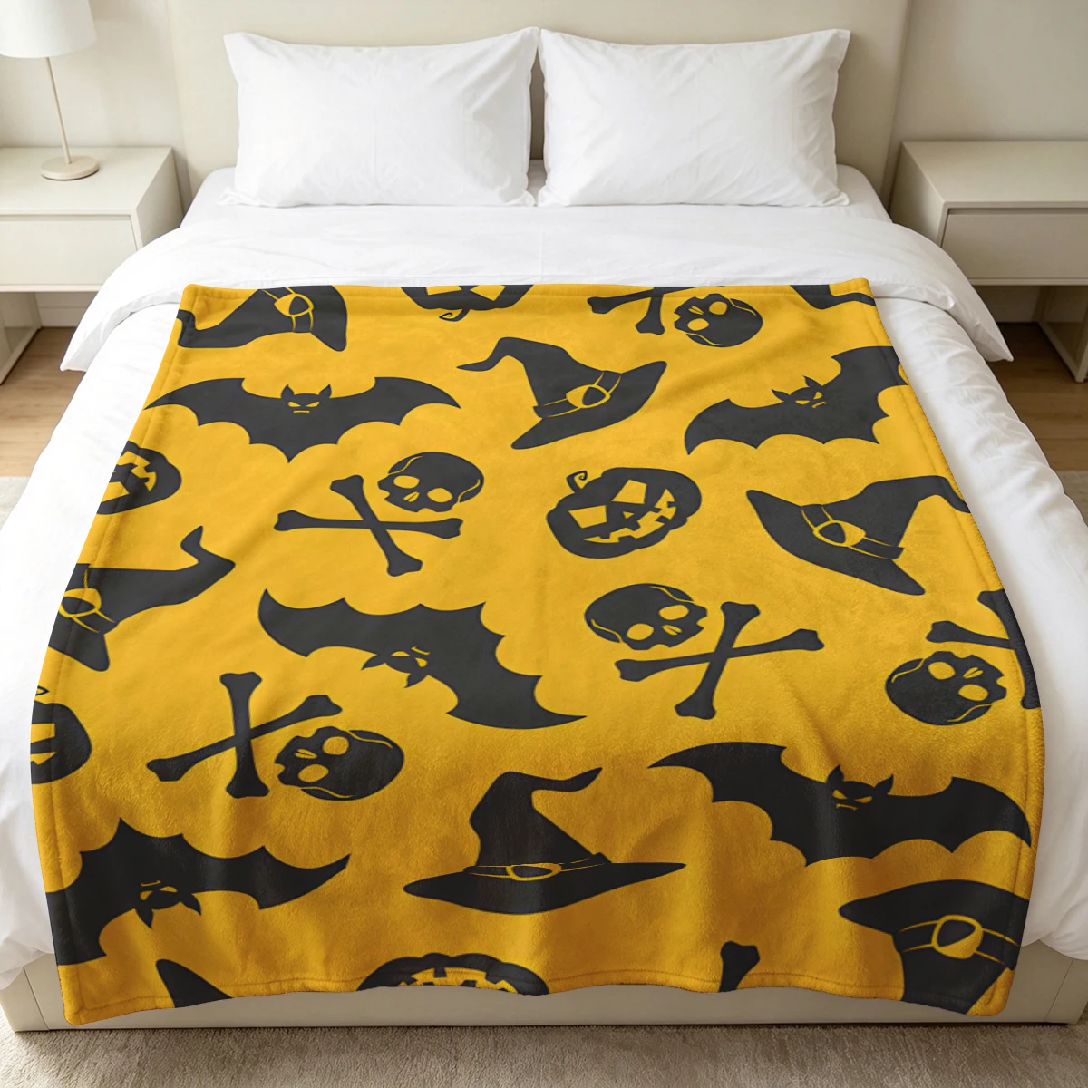 Yellow Blue Witch Hat Soft Fluffy Flannel Blanket Super Cozy Lightweight Bed Blanket for Halloween Sofa Bed Christmas Decor