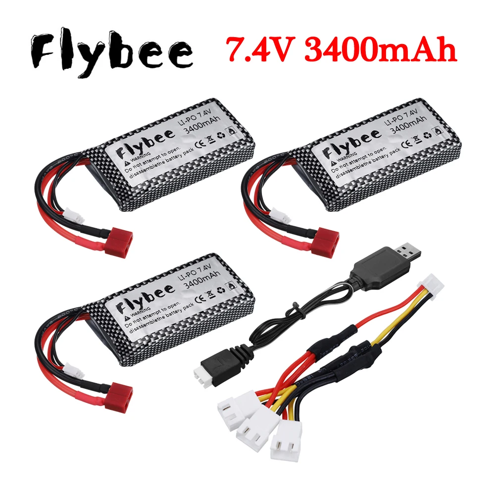 7.4V 3400mAh RC Lipo Battery 2S USB Charger For Wltoys 144001 12428 12423 RC Car feiyue 03 Q39 FY07 FY-07 parts Car Battery