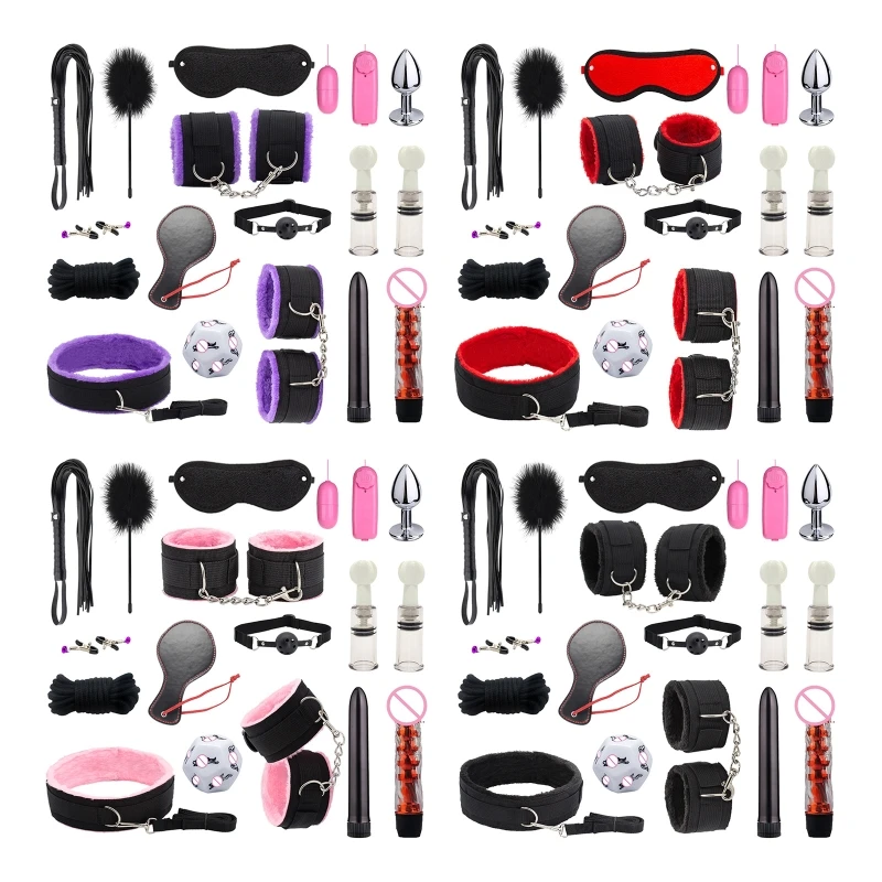 

17Pcs Exotic Sex BDSM Plush Sexy Bondage Bundle Set Restraint System Gag Whip Erotic Sex for Women