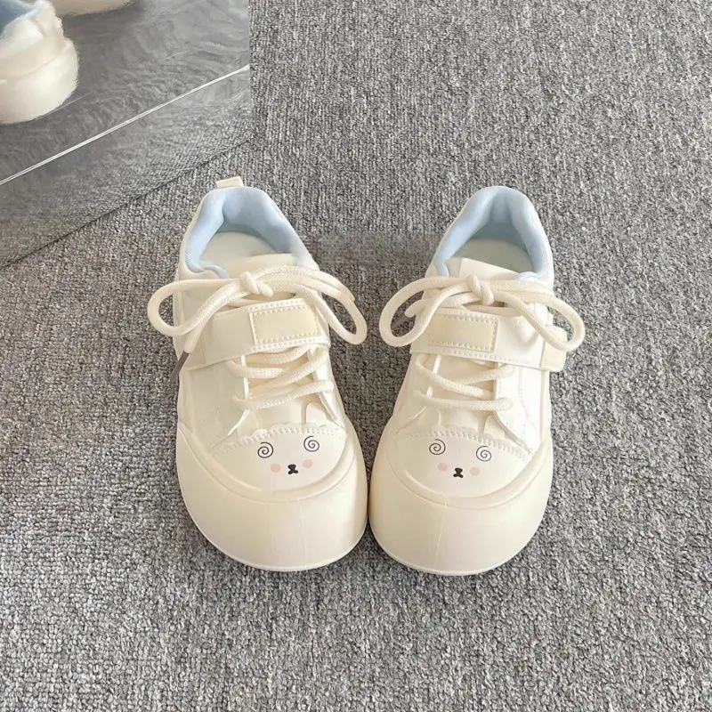 Women Girls Cute Pure White Canvas Shoes Kawaii Hook and Loop Strap Sneakers Casual Skate Board Footwear view 2
